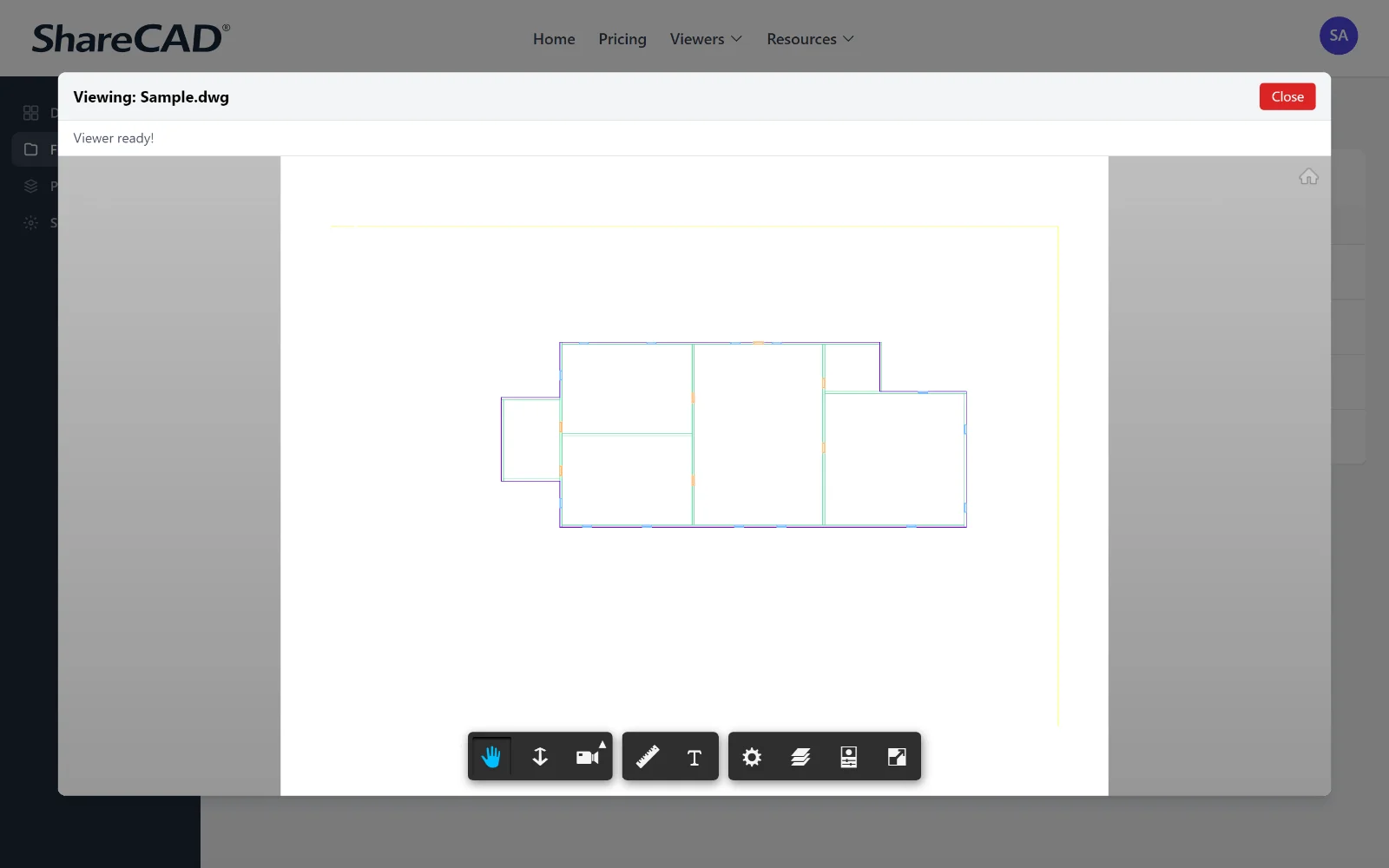 A DWG floor plan open in the browser, viewed through Autodesk Platform Services