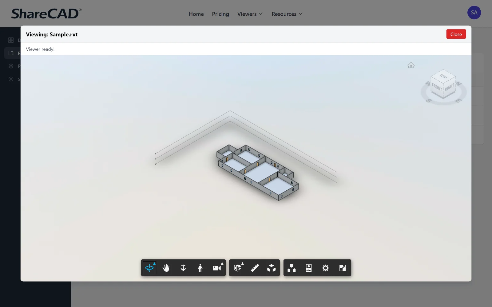 A Revit model open in the browser, viewed through Autodesk Platform Services